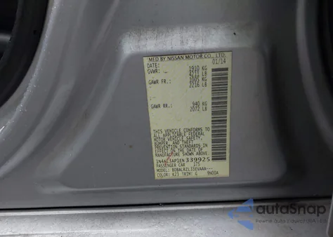 2014 Nissan Altima 2.5 S from USA, damaged, VIN 1N4AL3AP1EN339925